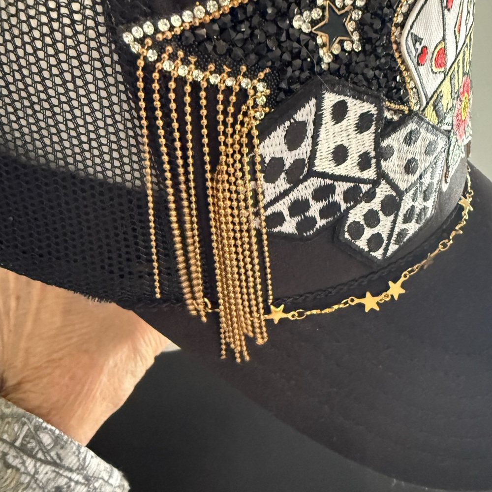 Custom Made Black Cap with Embroidered Patches *NEW WITHOUT TAGS* - Picture 4 of 16